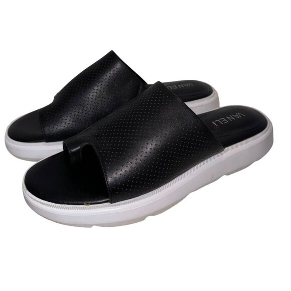 Vaneli Colver Perforated Black Leather Comfort Cushioned Slide Sandals Size 8M - Picture 1 of 11